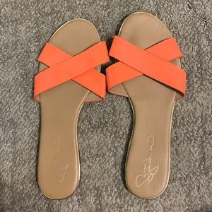 Jessica Simpson size 10 Neon Orange Slide Sandals.